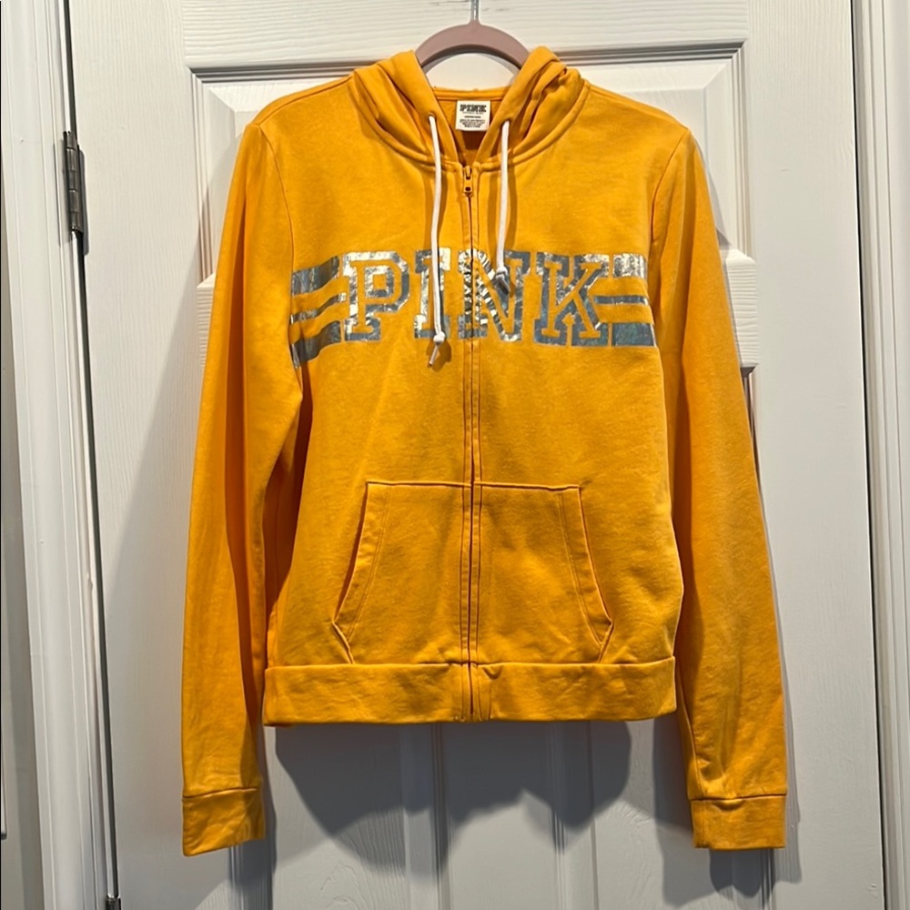 PINK Victoria's Secret Yellow Hoodie with Silver‎ Accents